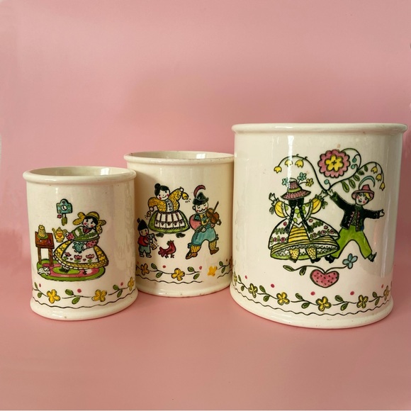 Vintage Other - Vintage folklore canister ceramic jar kitchen set home decor poppytrail